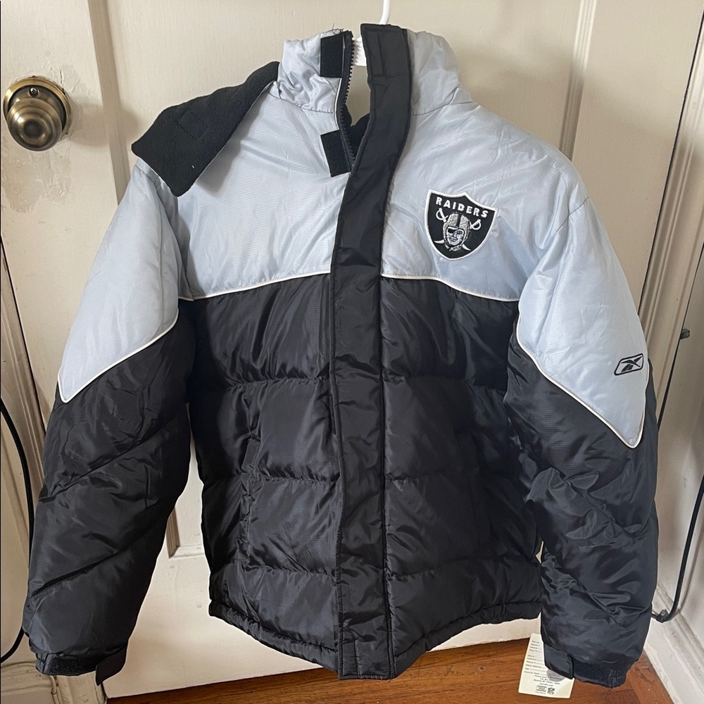 Raiders Kids Puffer Jacket - Black and Gray